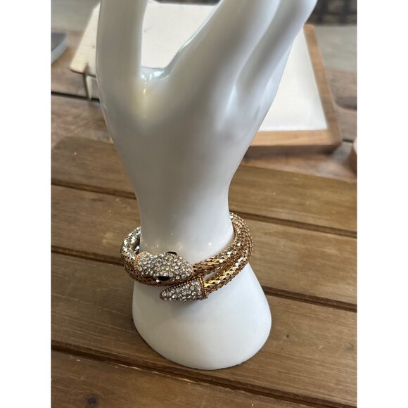 Gold Tone Snake Wrap Bracelet With Rhinestones - Picture 9 of 10